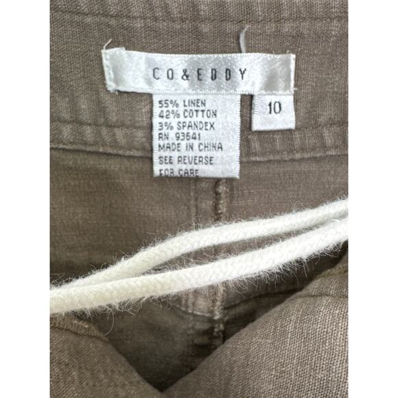 Co & Eddy Linen mix midi khaki skirt front tie side slits size 10 - Picture 9 of 10